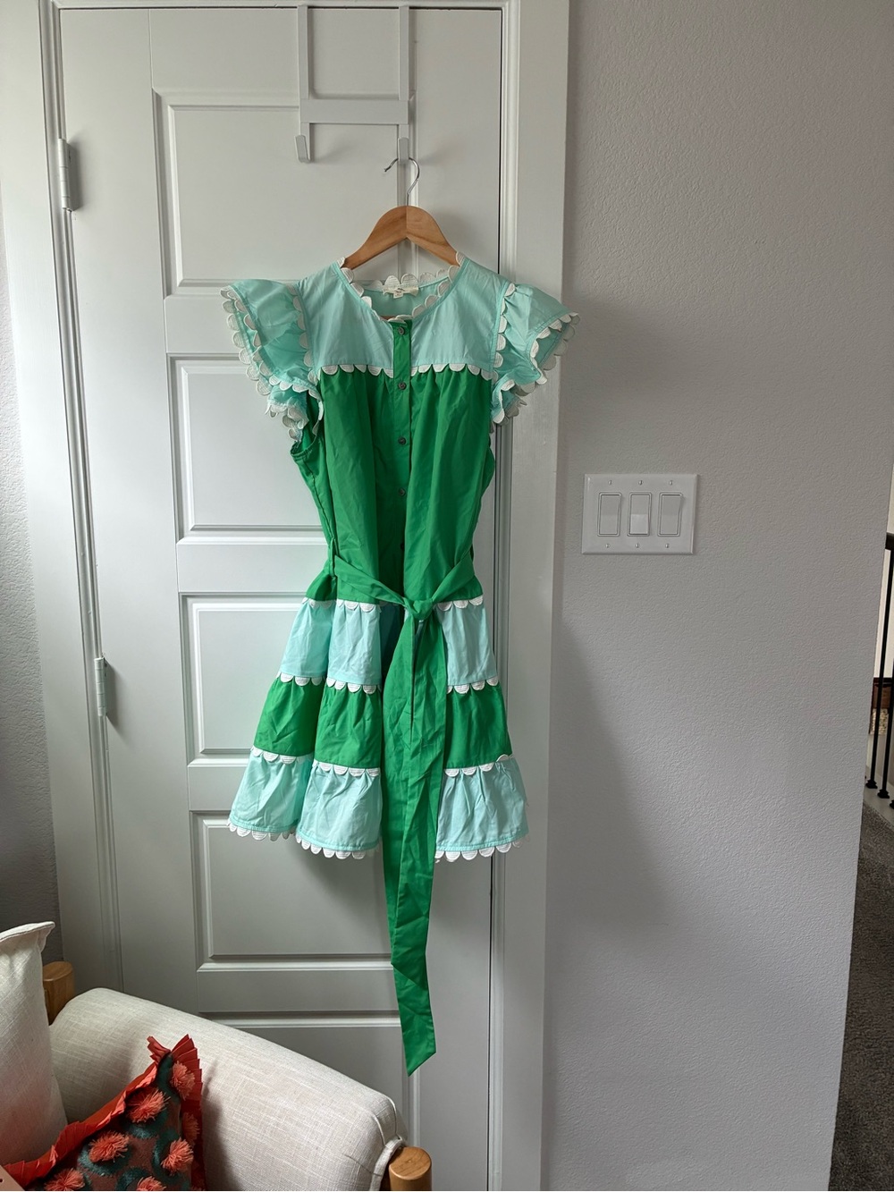 entro Green and Mint Tiered Ruffle Costume Dress